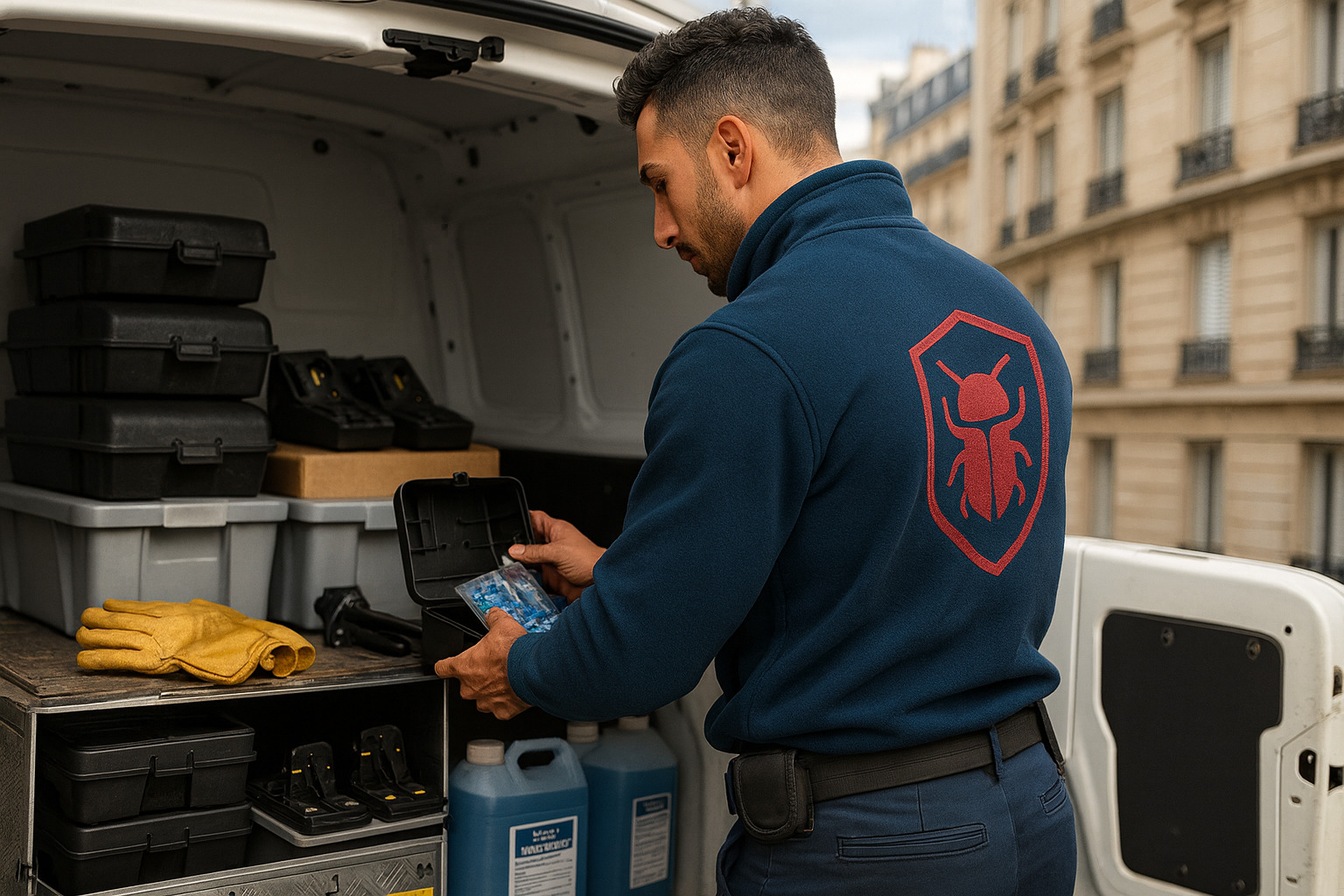 Technicien préparant son équipement de dératisation