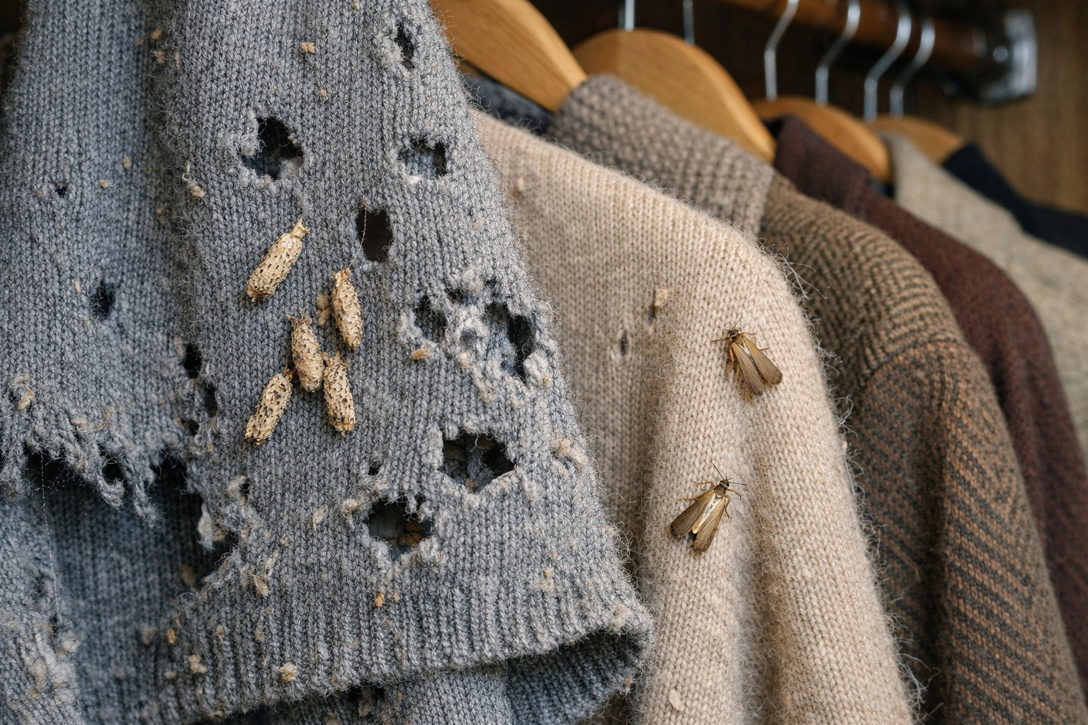 Dégâts de mites textiles sur vêtements