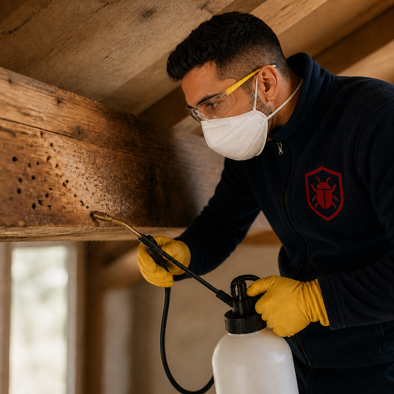 Application du traitement insecticide sur le bois